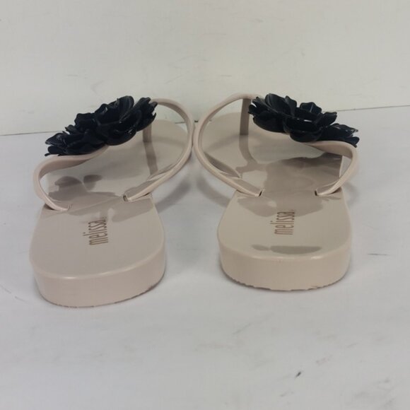 NEW MELISSA HARMONIC BLACK FLOWER BEIGE JELLY FLIP FLOP THONG SANDALS WOMEN'S 7 - Picture 6 of 15